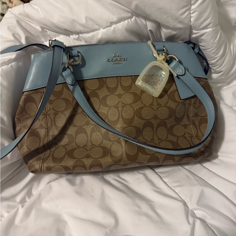 Coach Blue and Brown Shoulder Bag with Signature Monogram